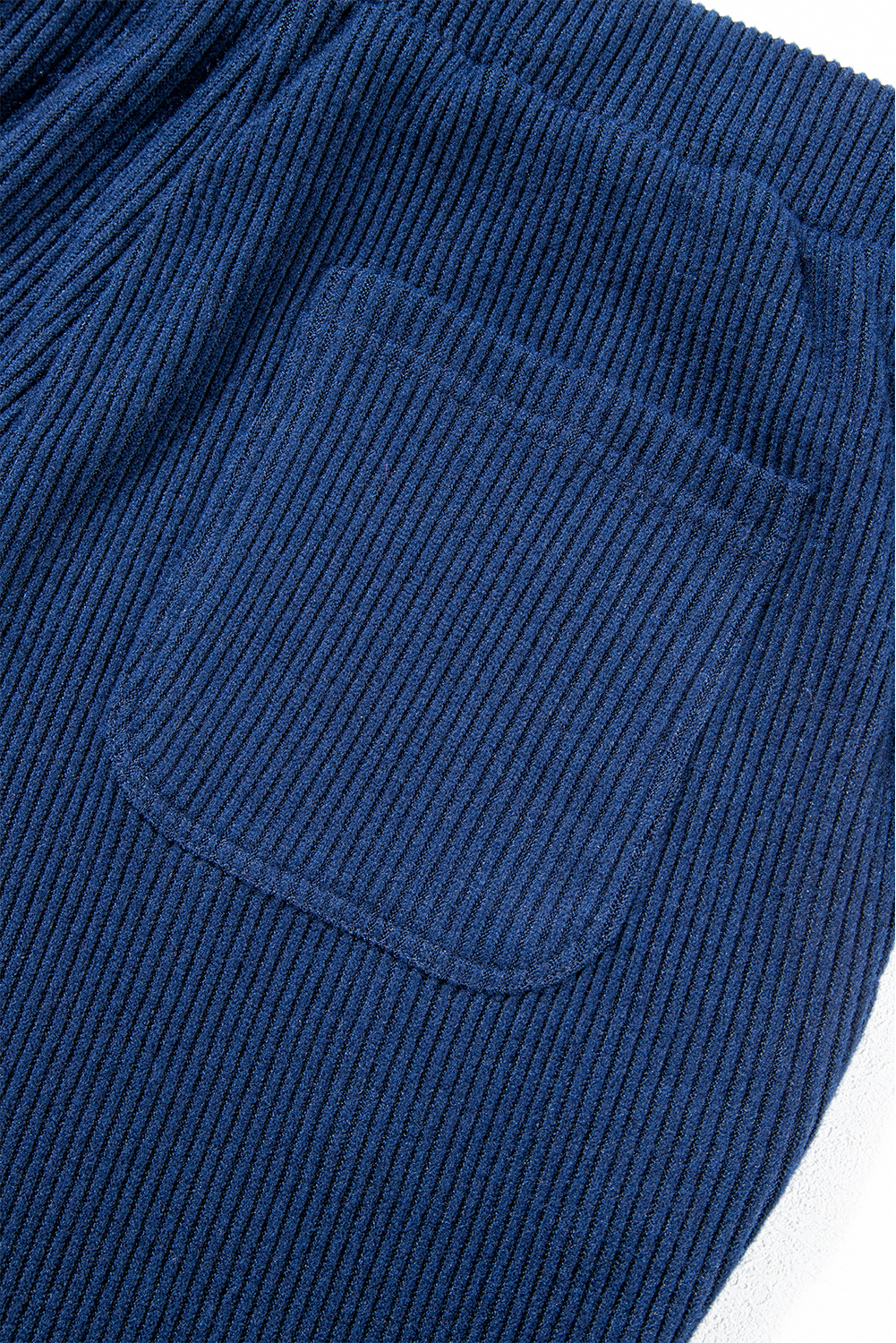 Navy Blue Ribbed Knit Cropped Hoodie and Drawstring Joggers Set view 20