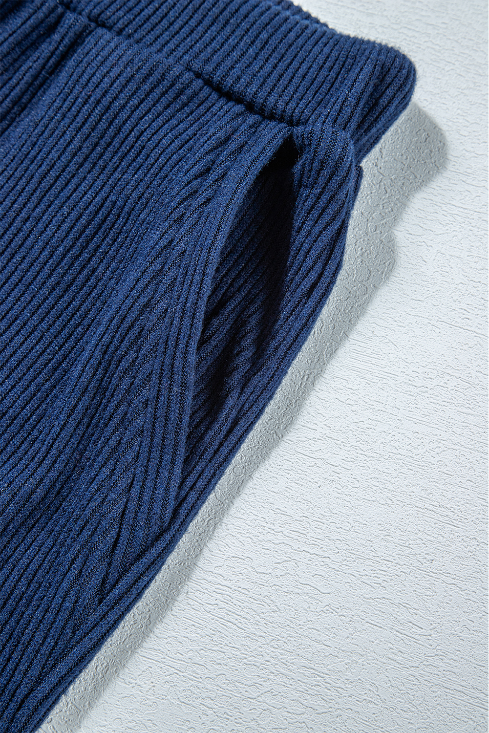 Navy Blue Ribbed Knit Cropped Hoodie and Drawstring Joggers Set view 21