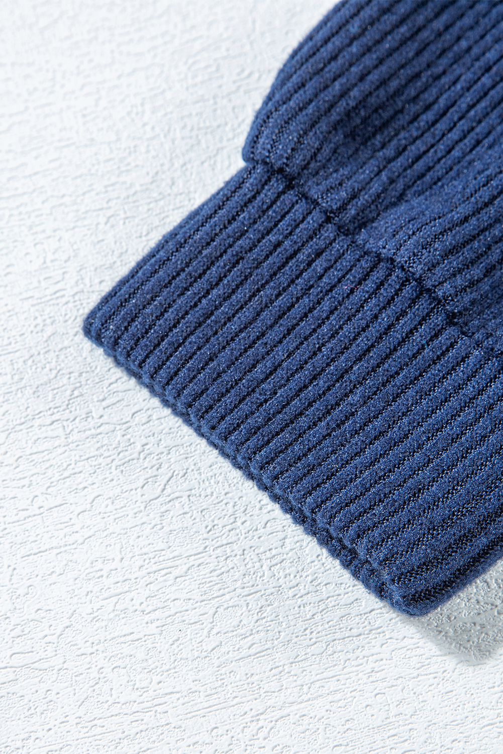 Navy Blue Ribbed Knit Cropped Hoodie and Drawstring Joggers Set view 23
