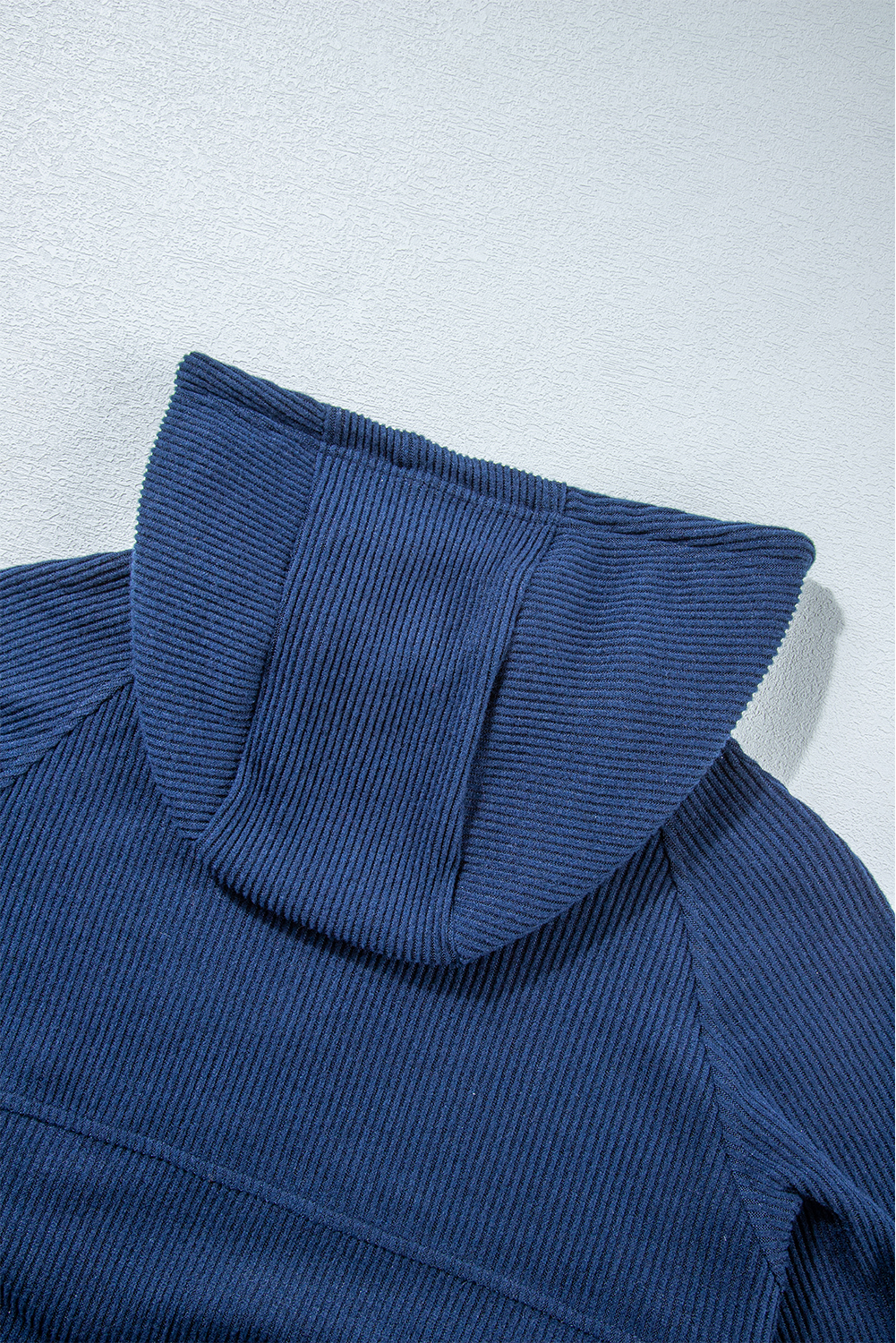 Navy Blue Ribbed Knit Cropped Hoodie and Drawstring Joggers Set view 19