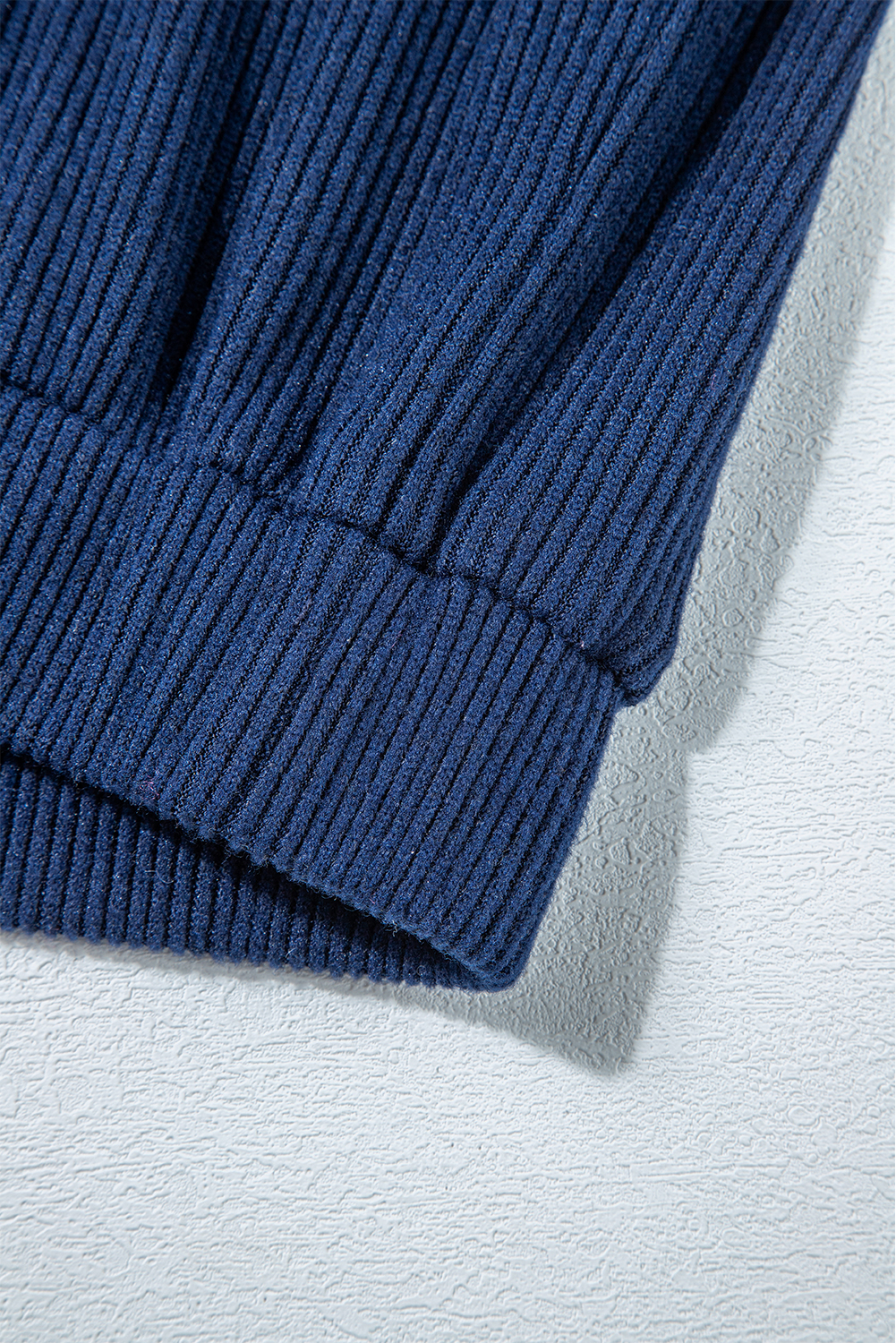 Navy Blue Ribbed Knit Cropped Hoodie and Drawstring Joggers Set view 17