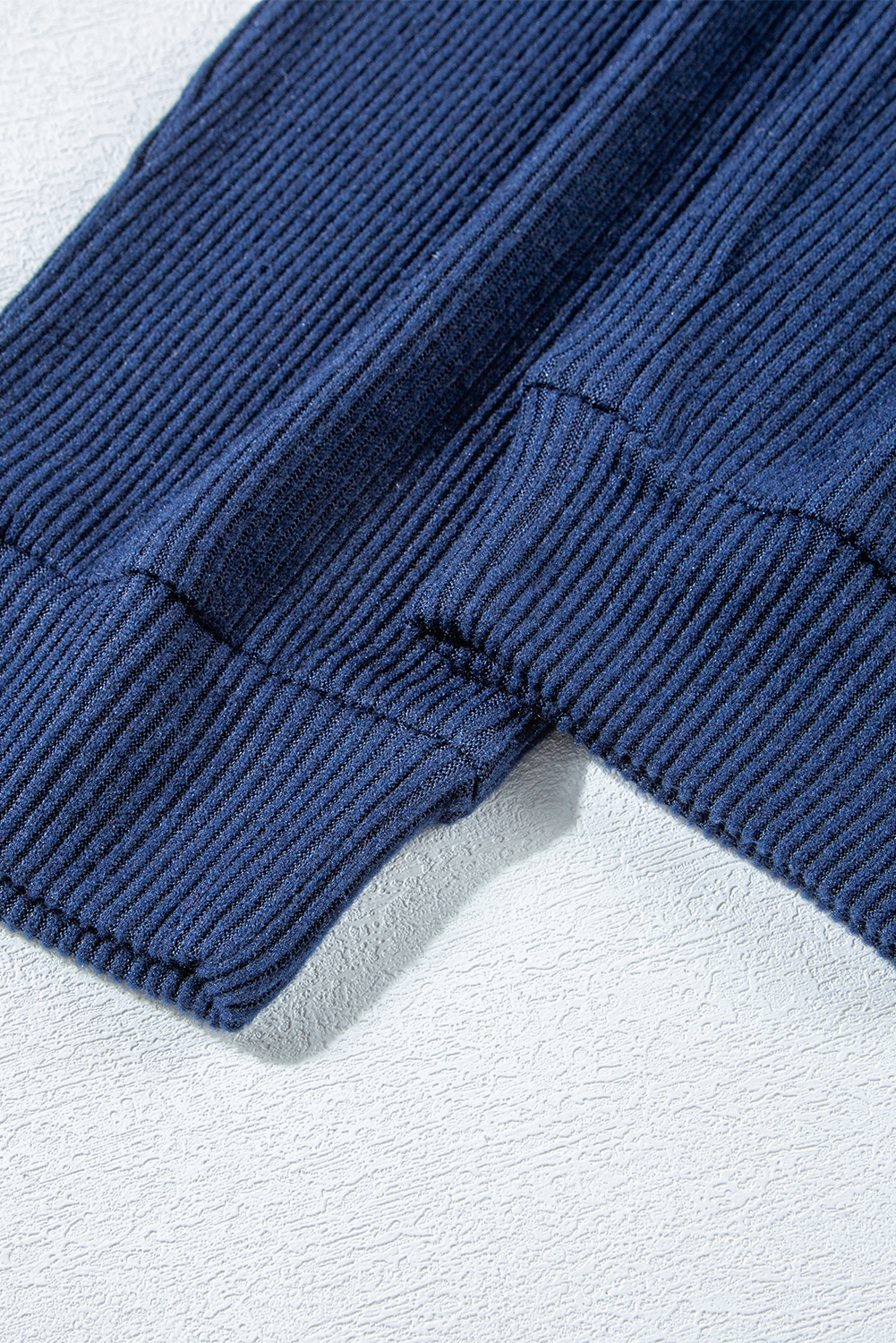 Navy Blue Ribbed Knit Cropped Hoodie and Drawstring Joggers Set view 24