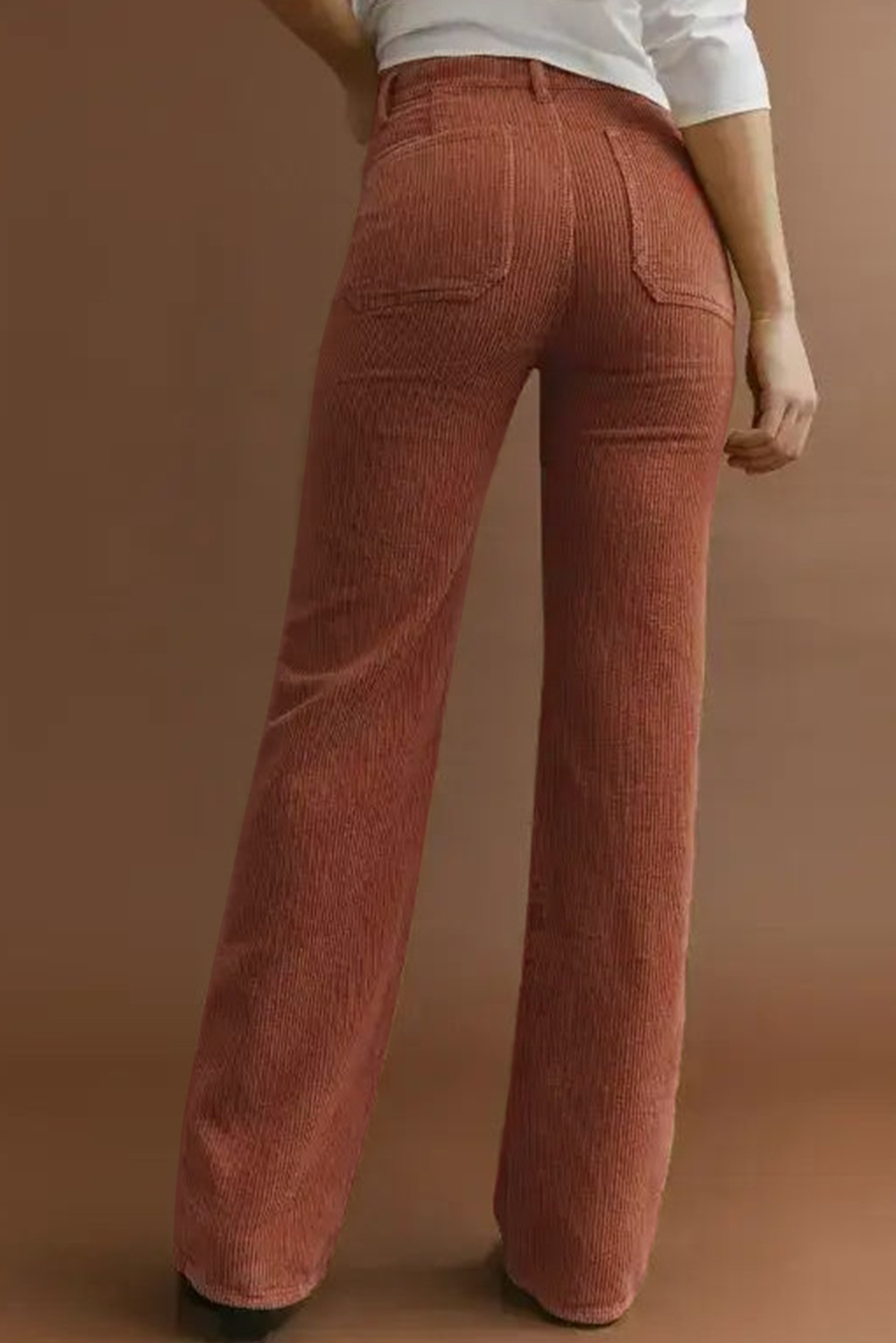 Brown High Waist Square Pockets Corduroy Pants view 2