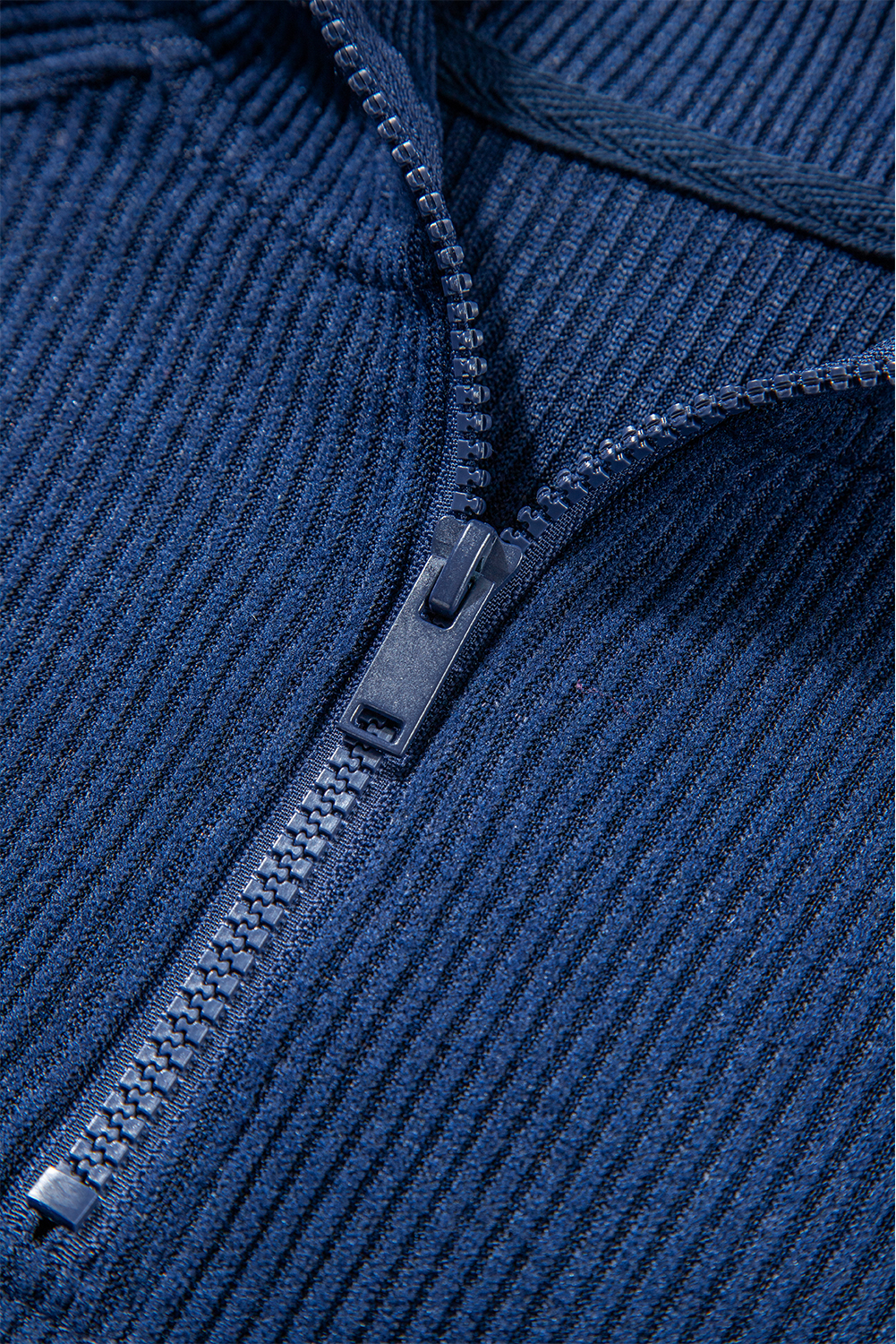 Navy Blue Ribbed Knit Cropped Hoodie and Drawstring Joggers Set view 18