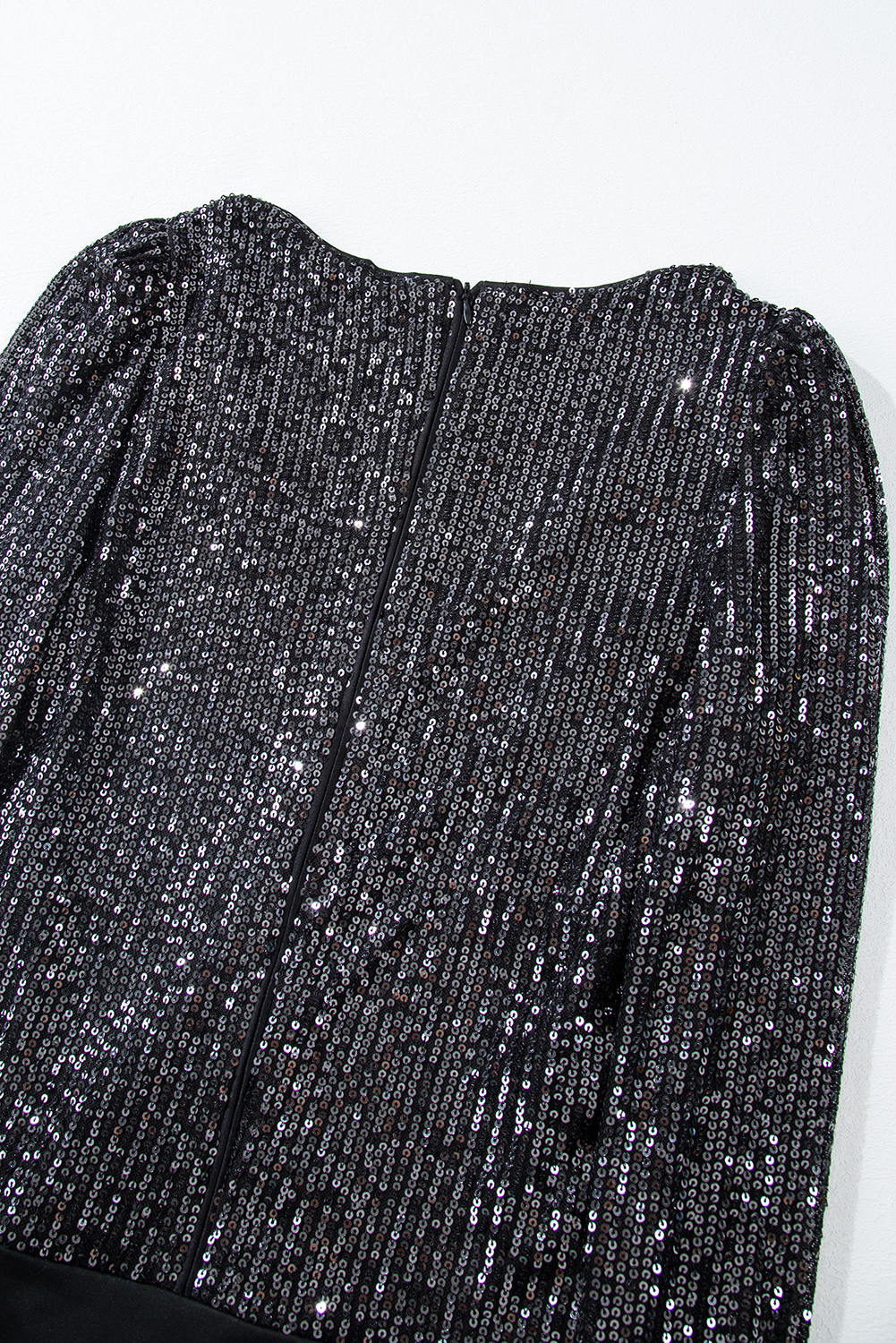 Black Sequin V Neck Zipped Long Sleeve Bodysuit view 20