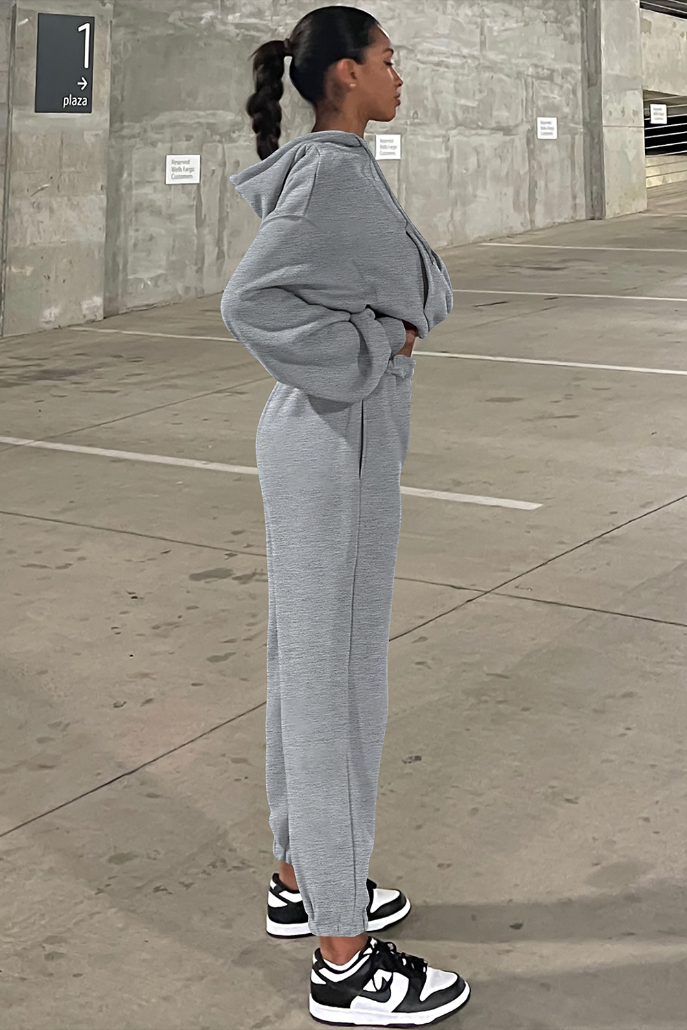 Gray Solid Drop Shoulder Hoodie and Joggers Activewear Set view 3