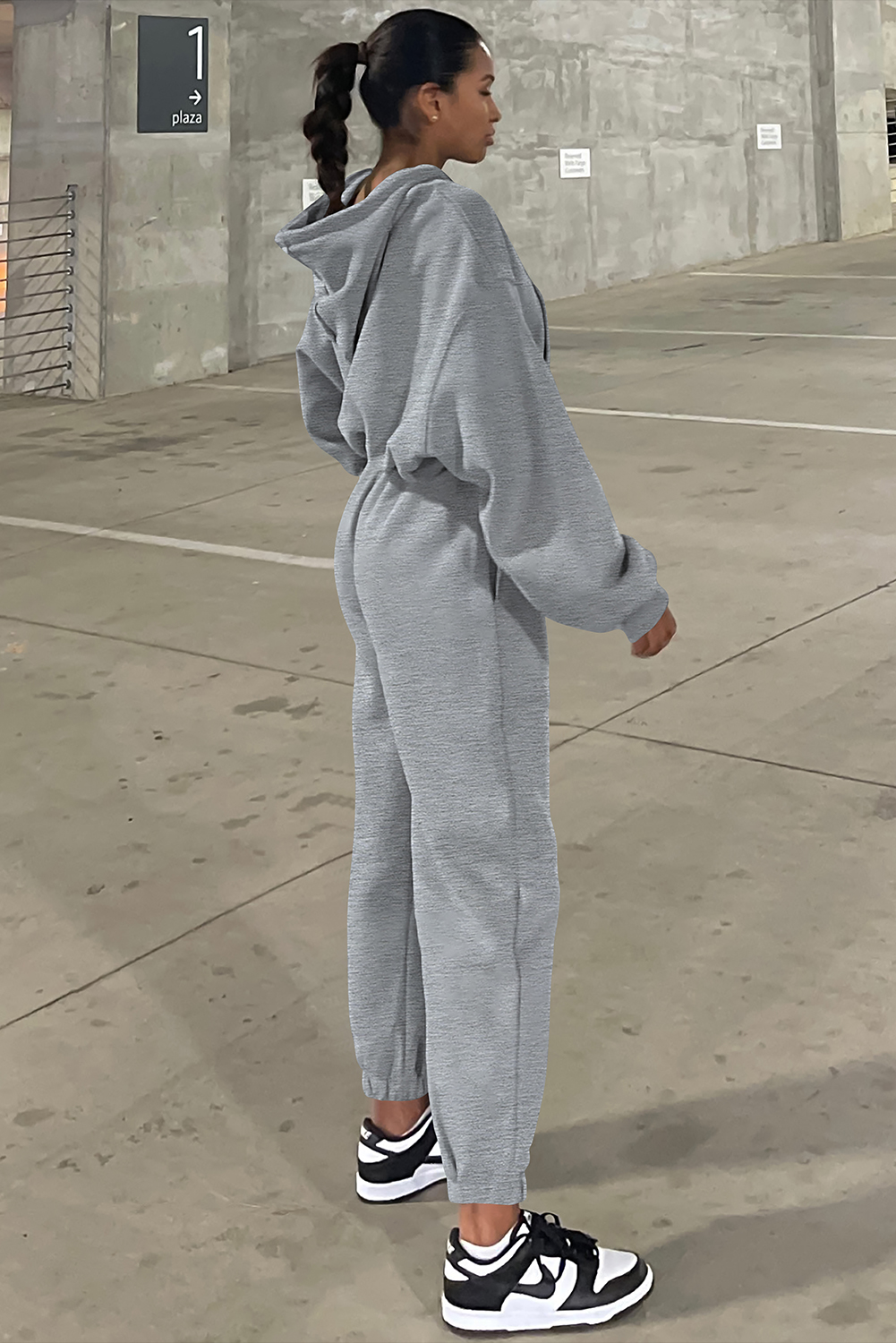 Gray Solid Drop Shoulder Hoodie and Joggers Activewear Set view 2