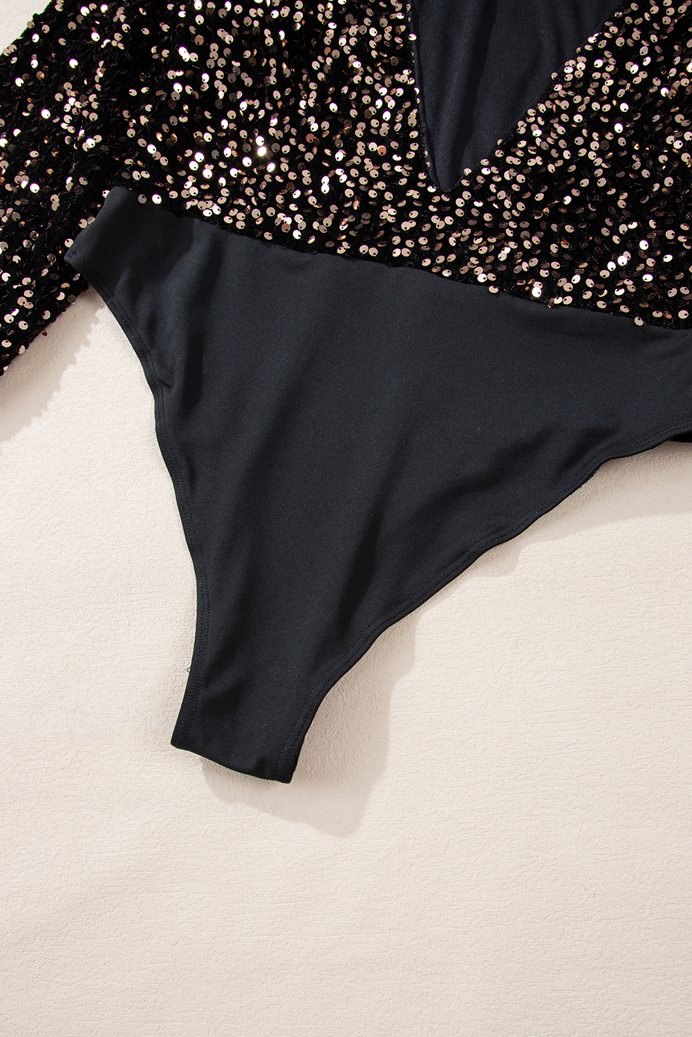 Black Deep V Back Sequin Puff Sleeve Bodysuit view 10