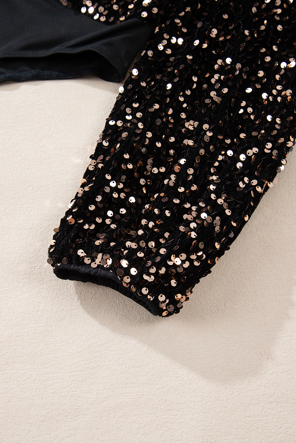 Black Deep V Back Sequin Puff Sleeve Bodysuit view 11