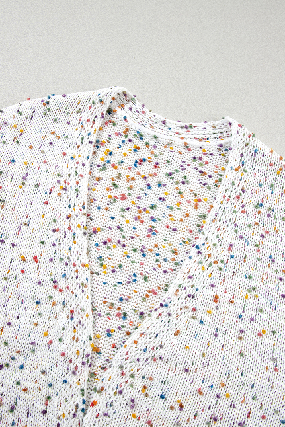 White Confetti Rib Knit Long Sleeve Cardigan view 10