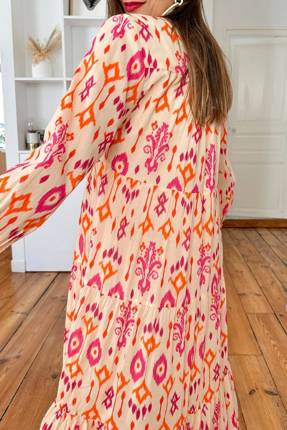 Orange Western Abstract Geometric Printed Maxi Dress view 7
