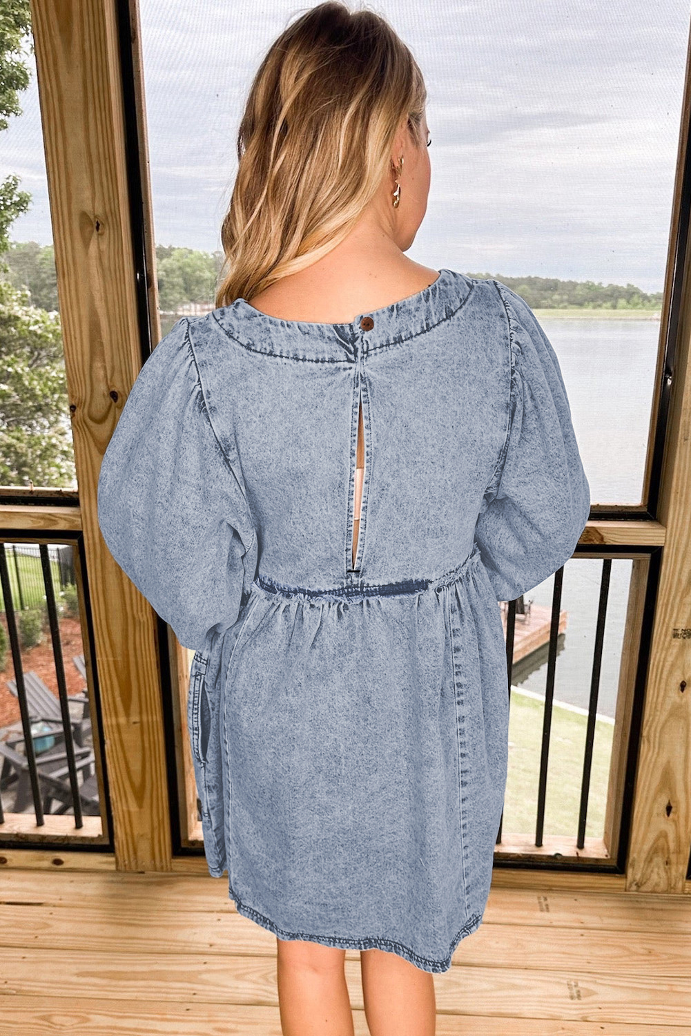Beau Blue Light Wash High Waist Loose Fit Denim Mini Dress view 10