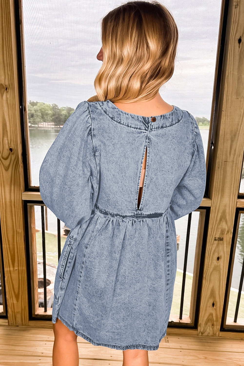 Beau Blue Light Wash High Waist Loose Fit Denim Mini Dress view 8