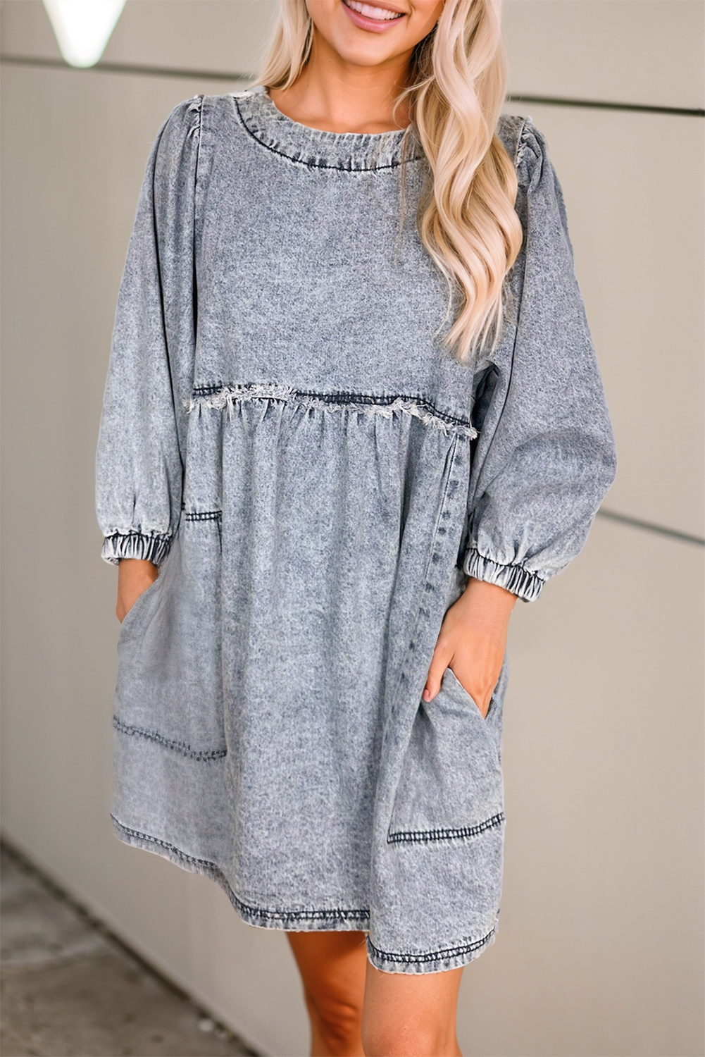 Beau Blue Light Wash High Waist Loose Fit Denim Mini Dress view 12