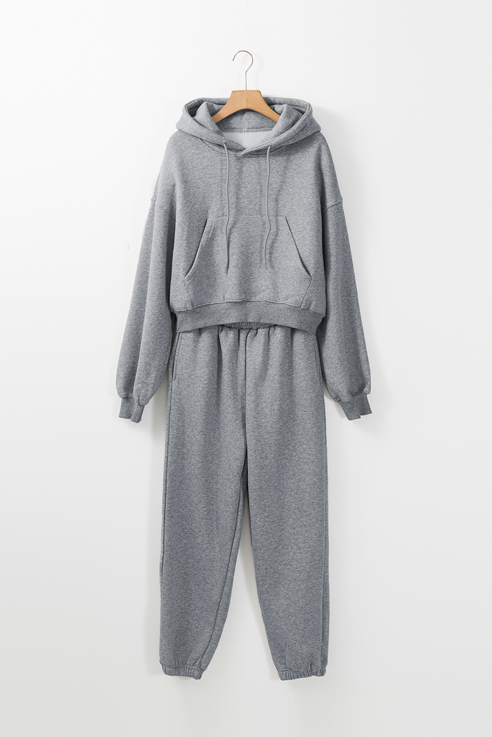 Gray Solid Drop Shoulder Hoodie and Joggers Activewear Set view 8