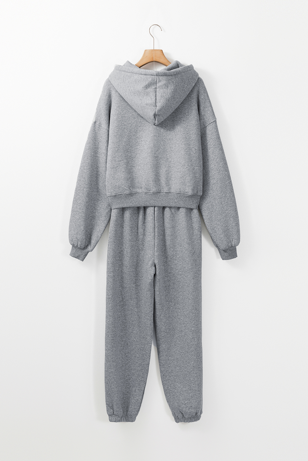Gray Solid Drop Shoulder Hoodie and Joggers Activewear Set view 9