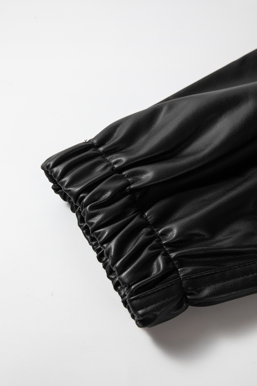 Black Faux Leather Ankle Smocked Waist Drawstring Joggers view 12