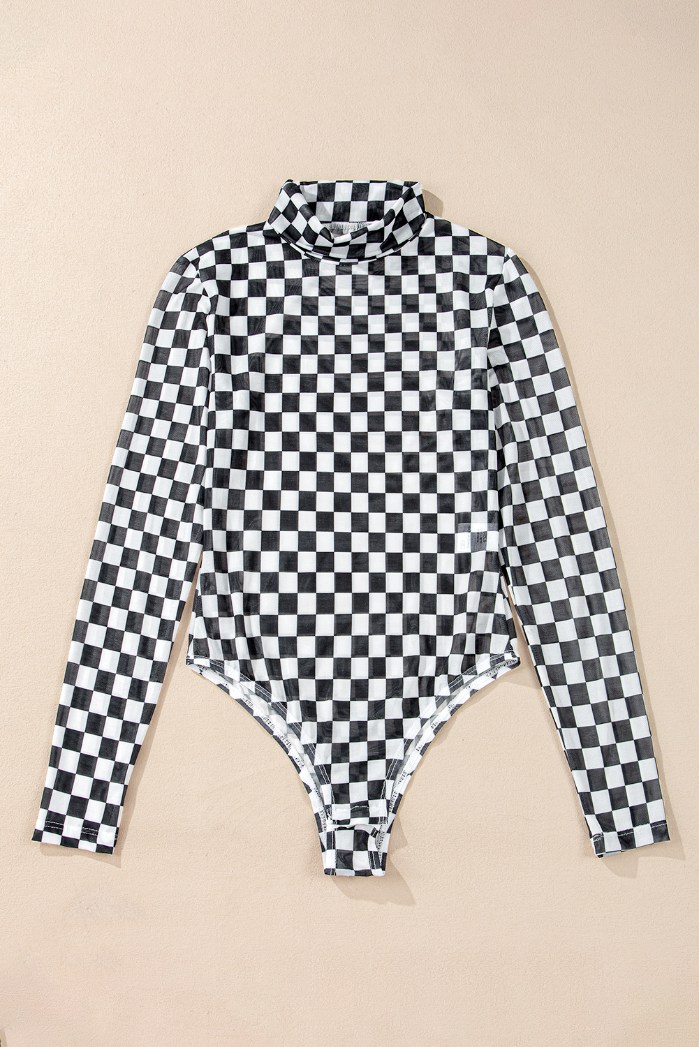 Black Checkered Printed Long Sleeve High Neck Bodysuit view 13