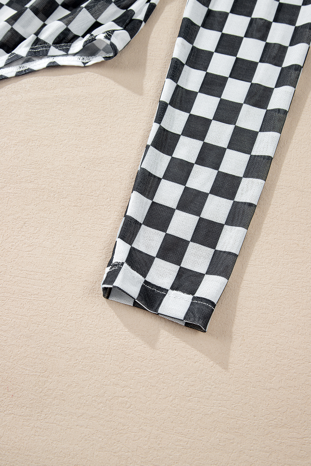 Black Checkered Printed Long Sleeve High Neck Bodysuit view 17