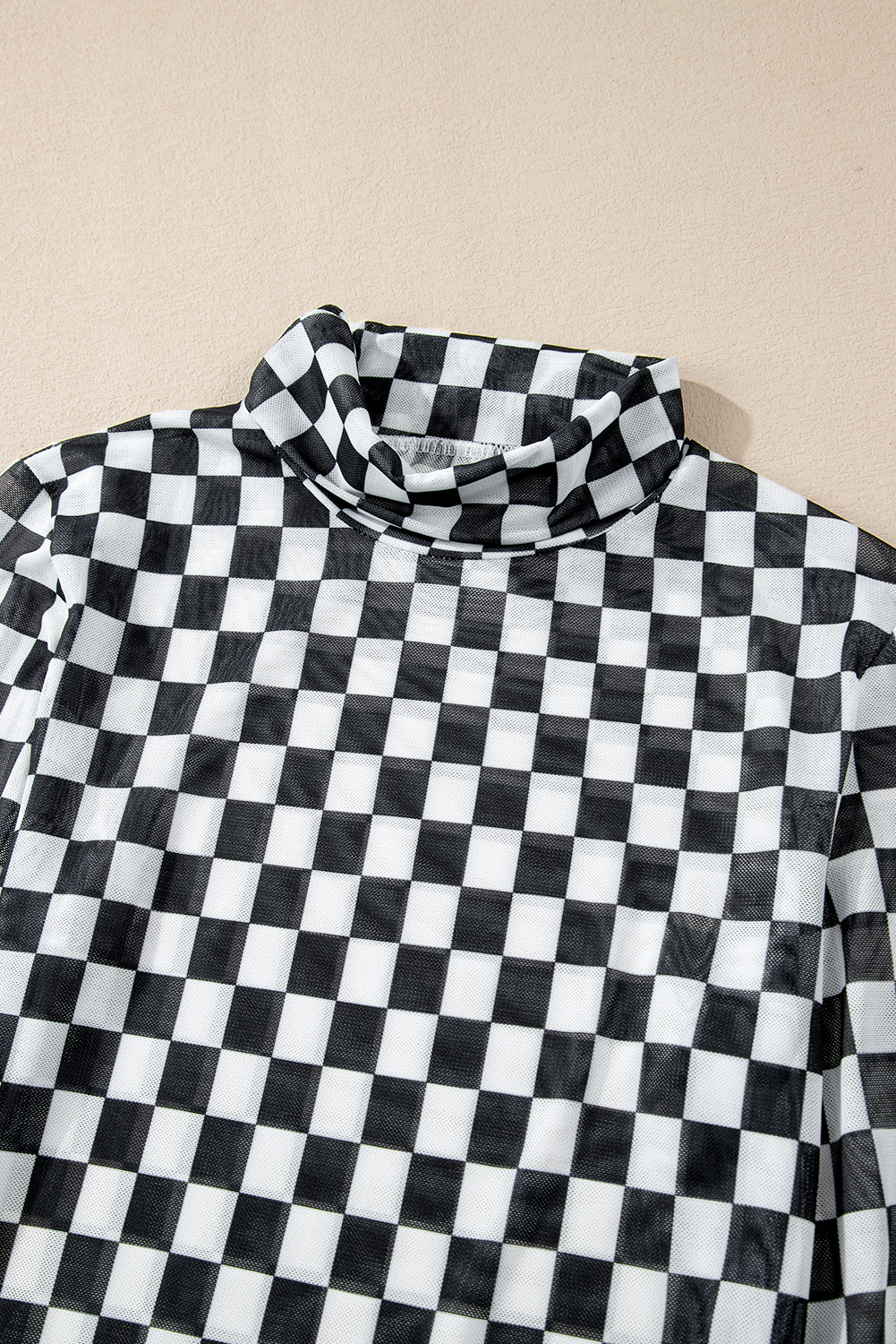 Black Checkered Printed Long Sleeve High Neck Bodysuit view 15