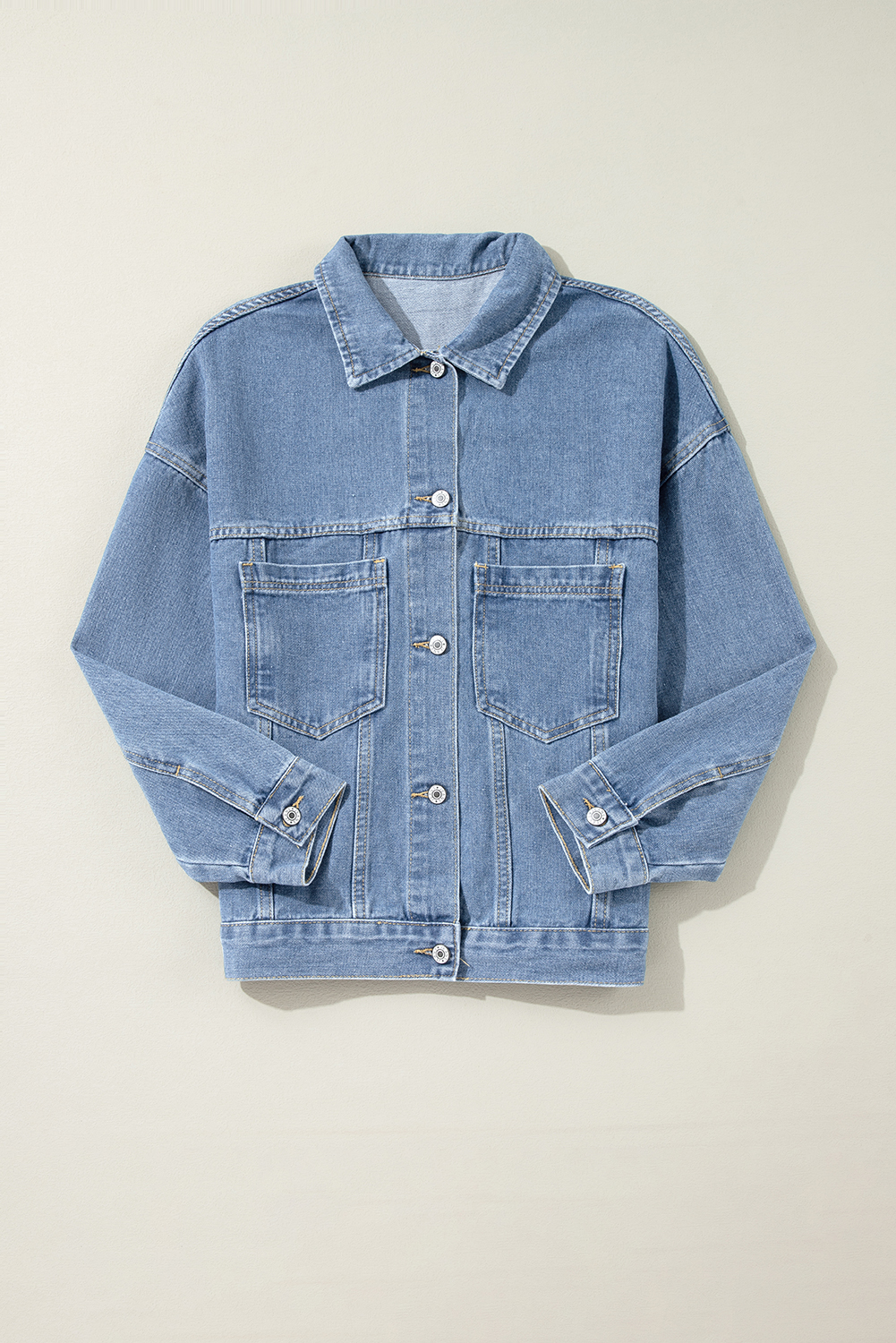 Wild Wind Washed Oversize Pocketed Denim Jacket view 16