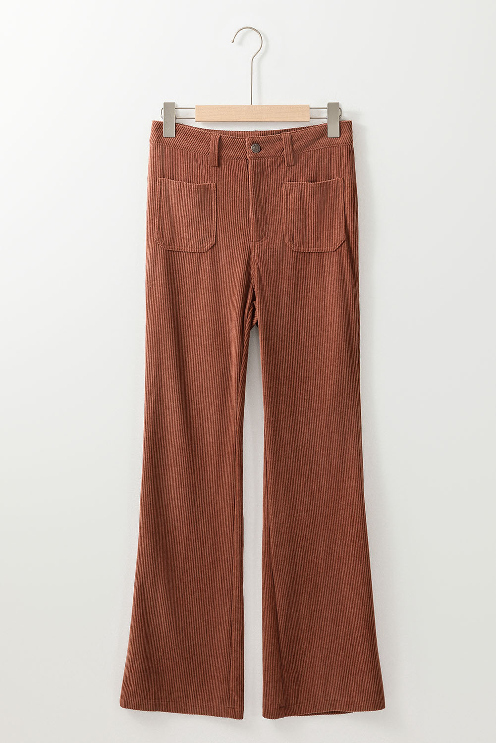 Brown High Waist Square Pockets Corduroy Pants view 3