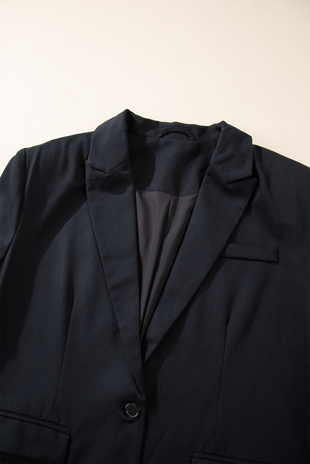 Black Lapel Flap Pocket Buttoned Blazer view 8