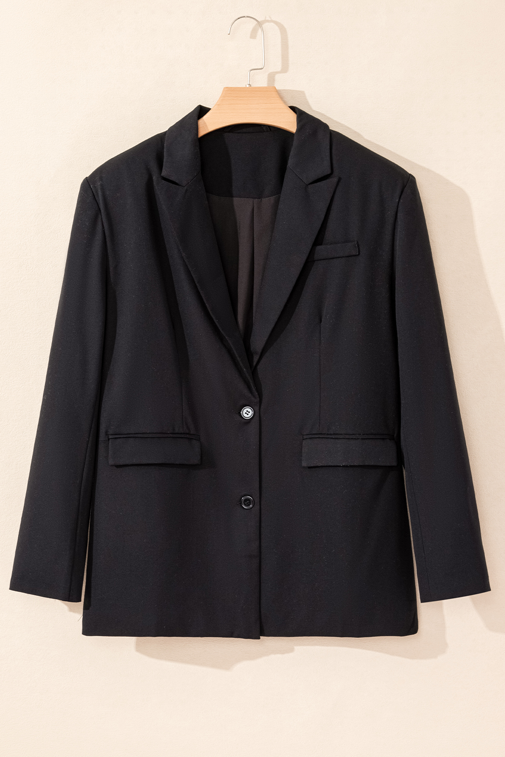 Black Lapel Flap Pocket Buttoned Blazer view 6