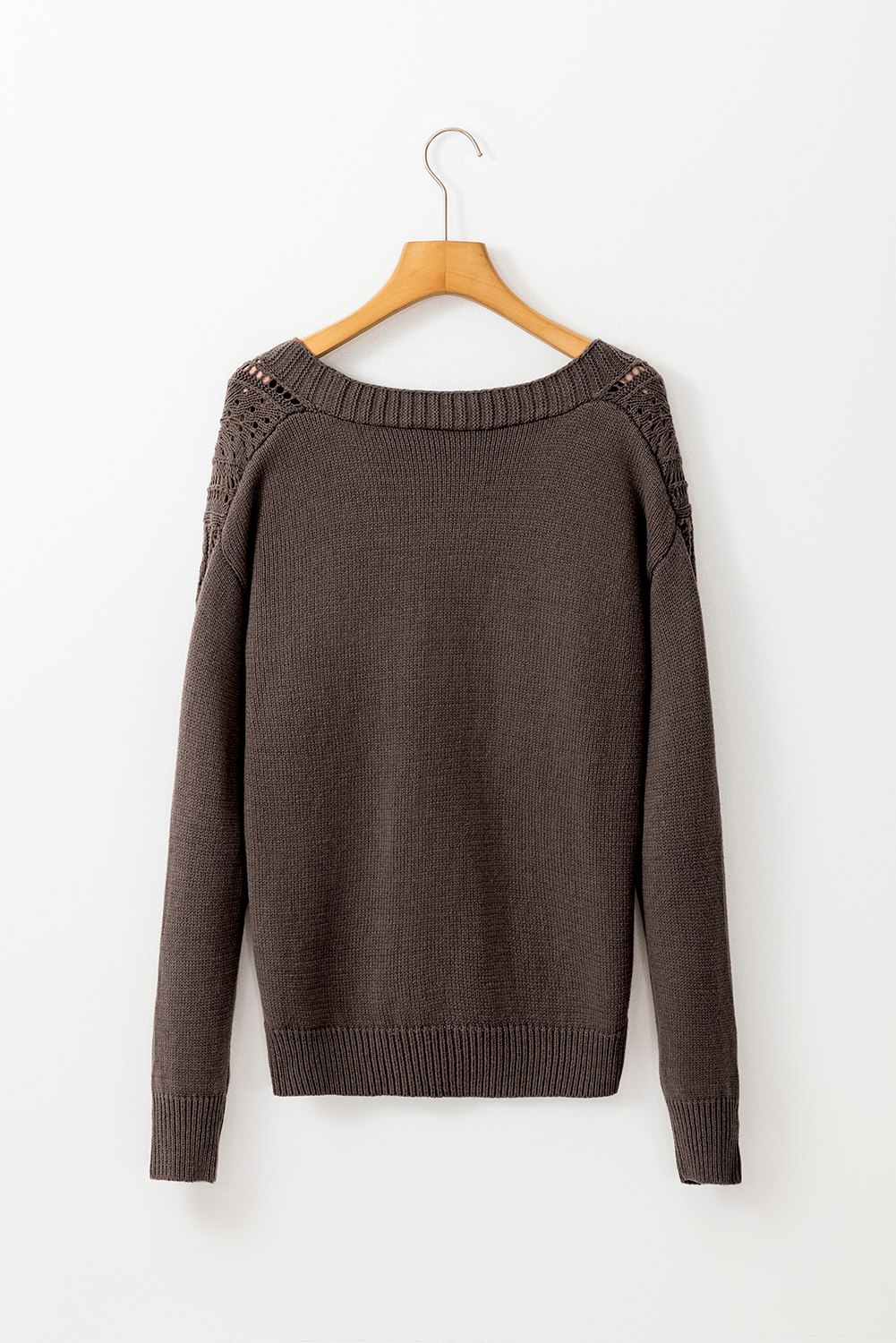 Dark Khaki Open Knit Drop Shoulder Sweater Cardigan view 4