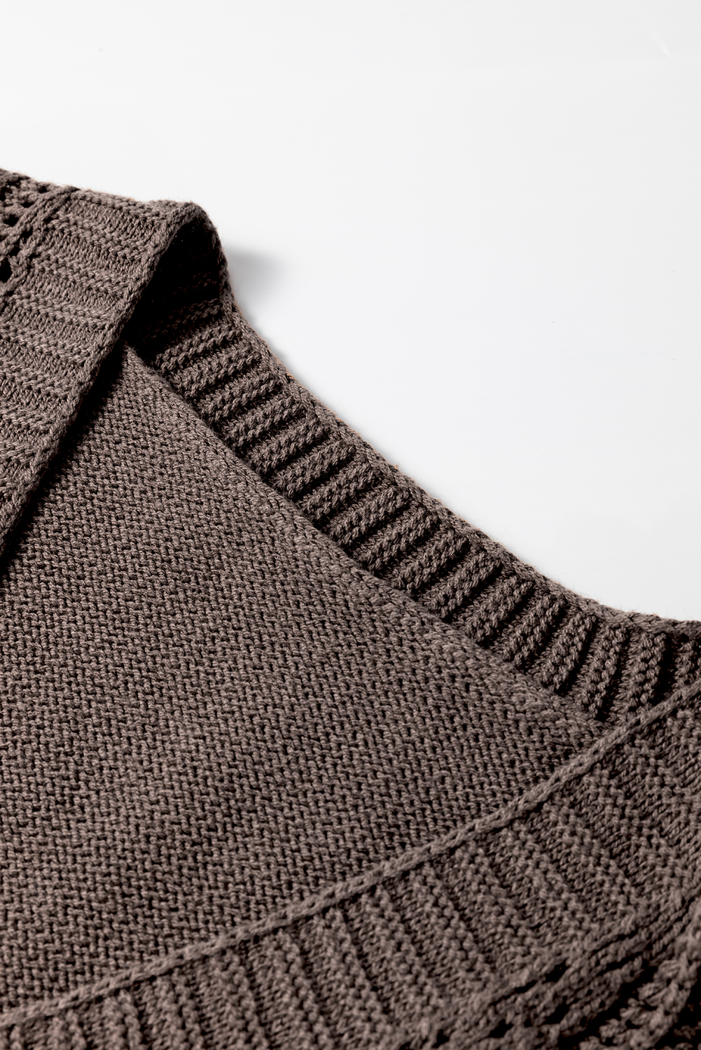 Dark Khaki Open Knit Drop Shoulder Sweater Cardigan view 6