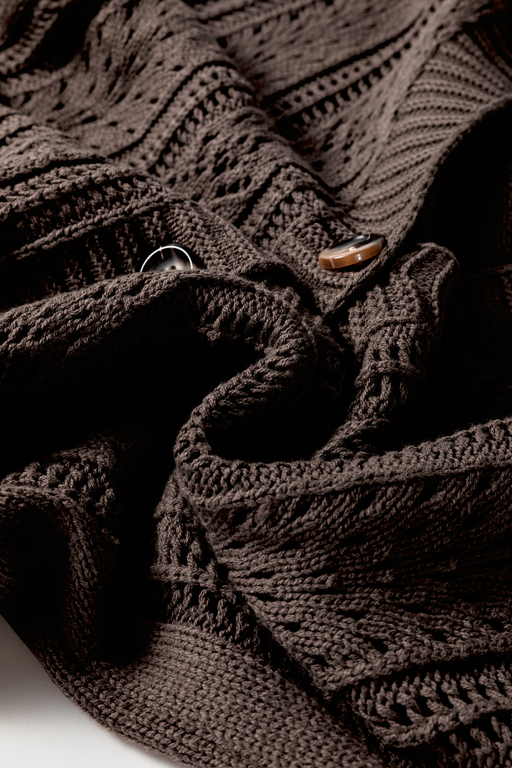 Dark Khaki Open Knit Drop Shoulder Sweater Cardigan view 8