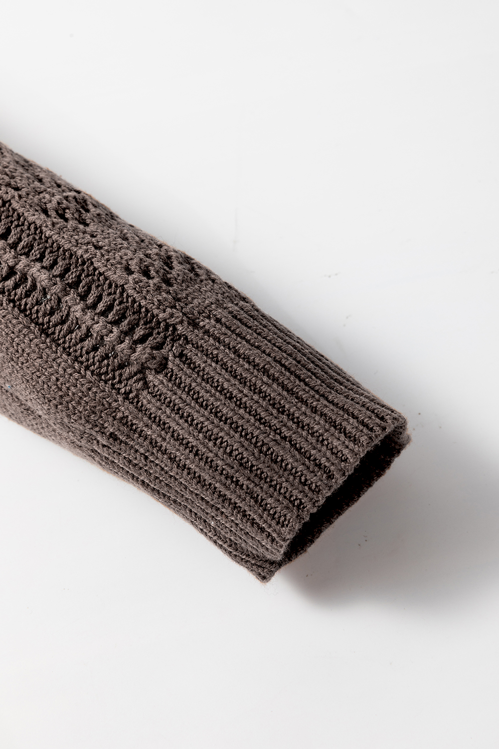 Dark Khaki Open Knit Drop Shoulder Sweater Cardigan view 5