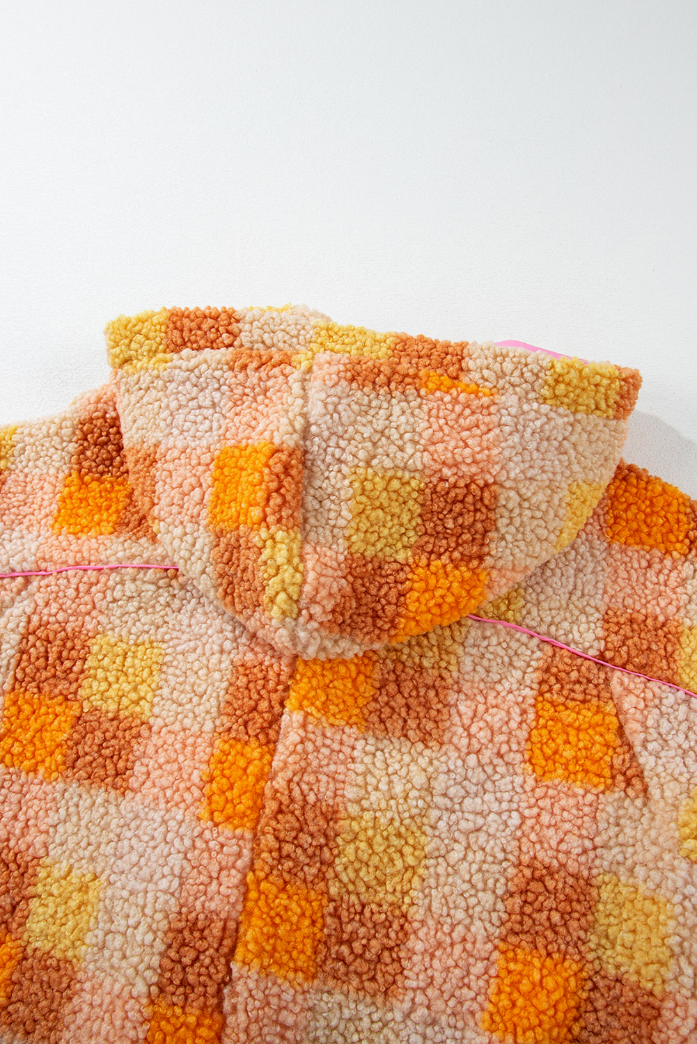 Orange Checkered Sherpa Hooded Jacket view 16