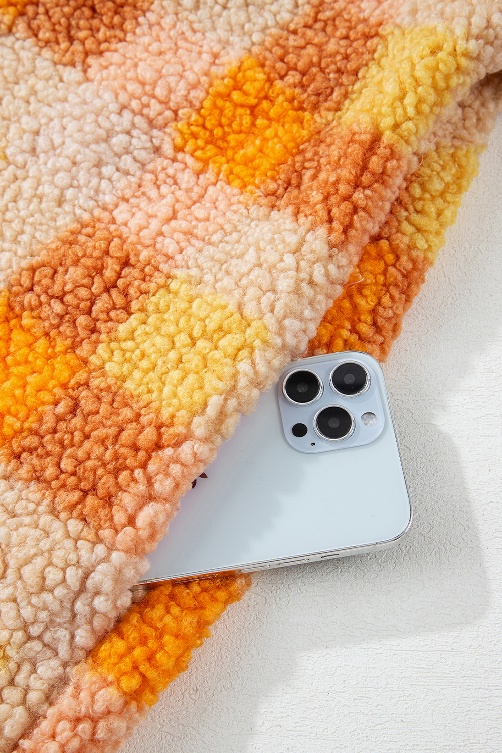 Orange Checkered Sherpa Hooded Jacket view 15