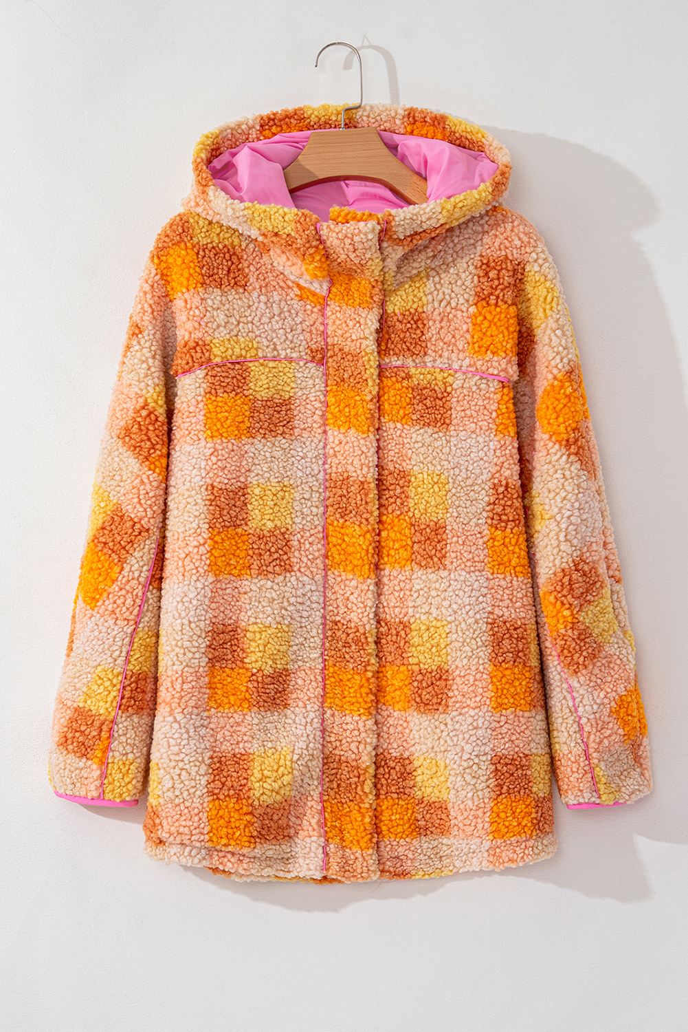 Orange Checkered Sherpa Hooded Jacket view 8