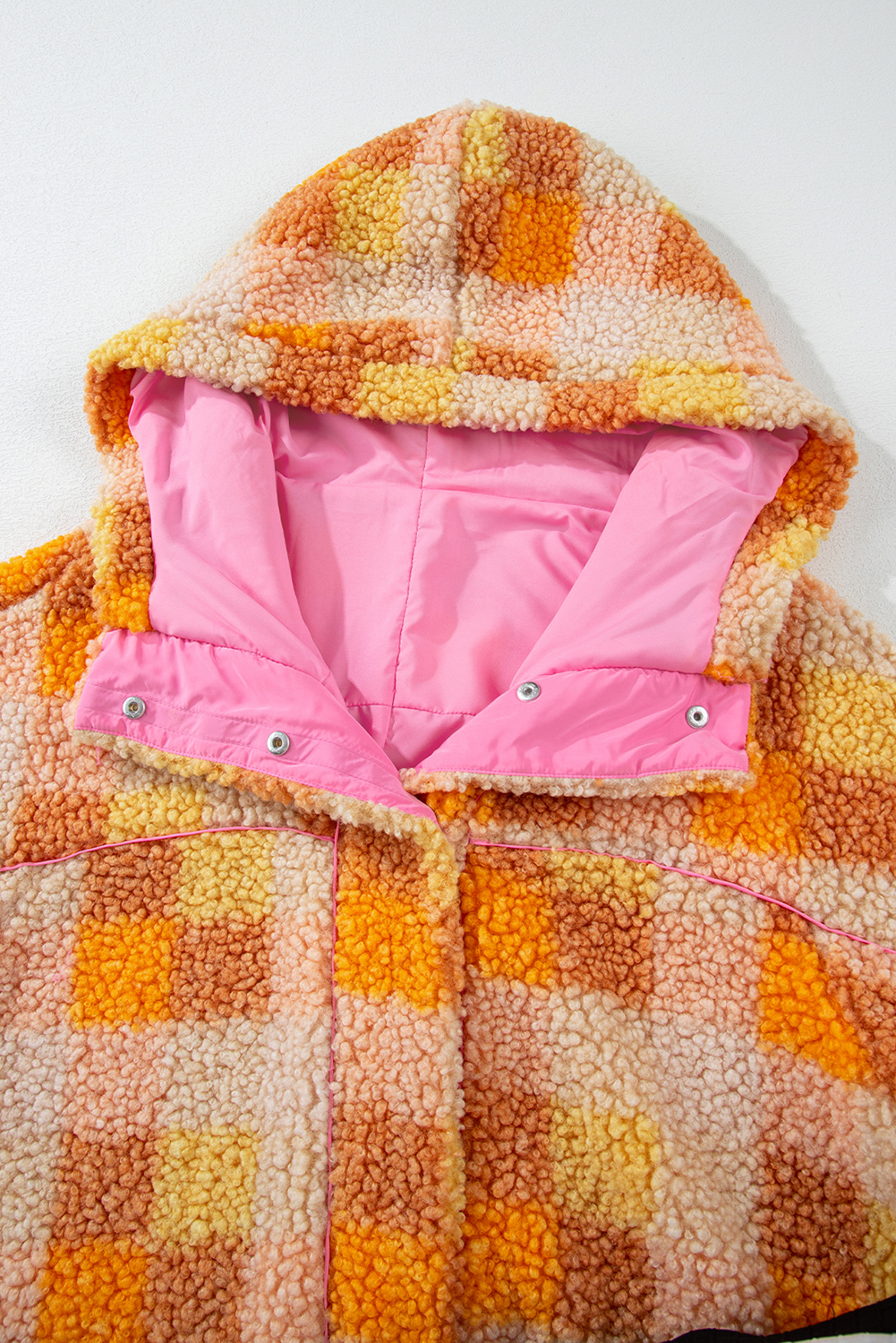 Orange Checkered Sherpa Hooded Jacket view 11