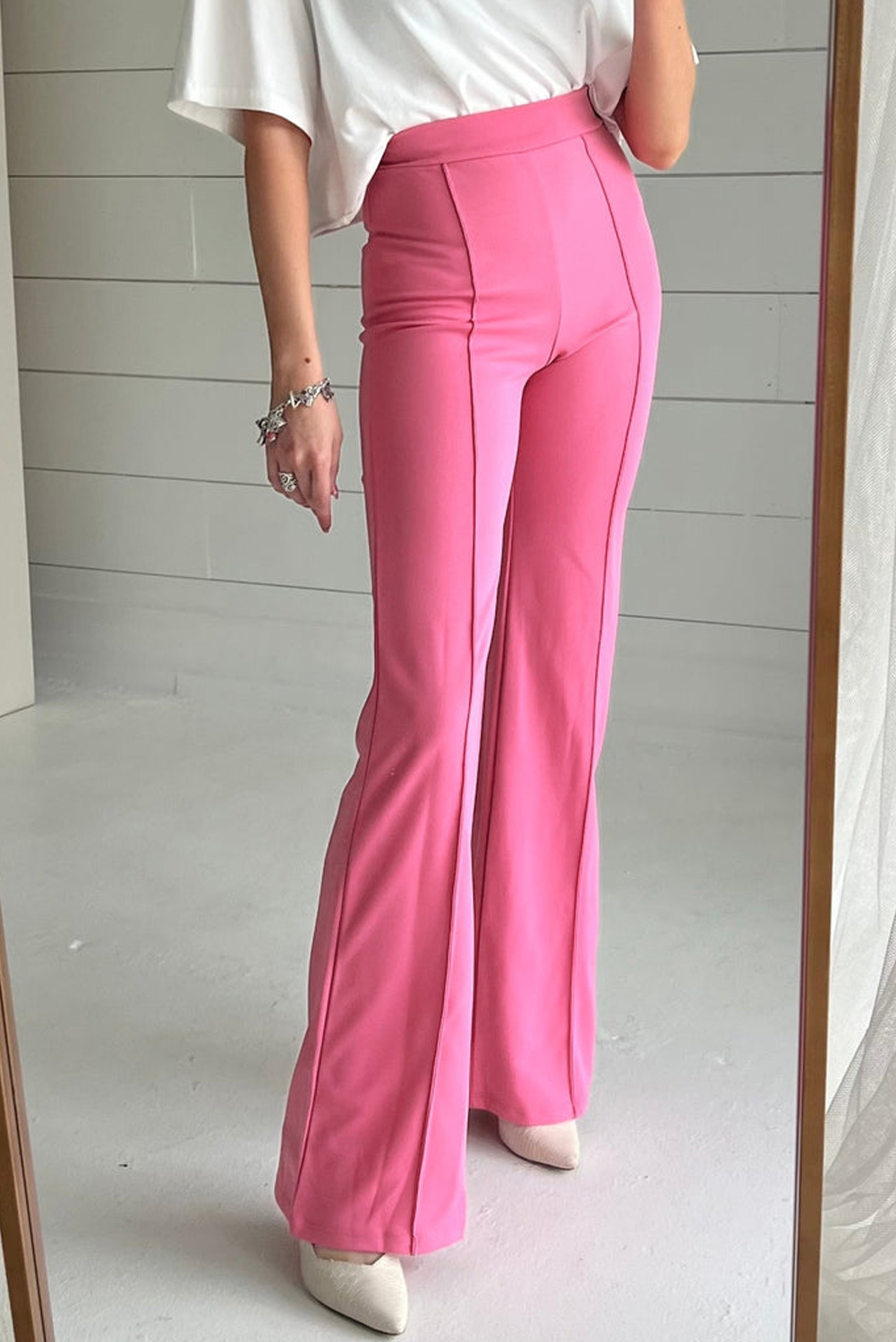 High Waisted Flare Leg Pants - Pink main image 1