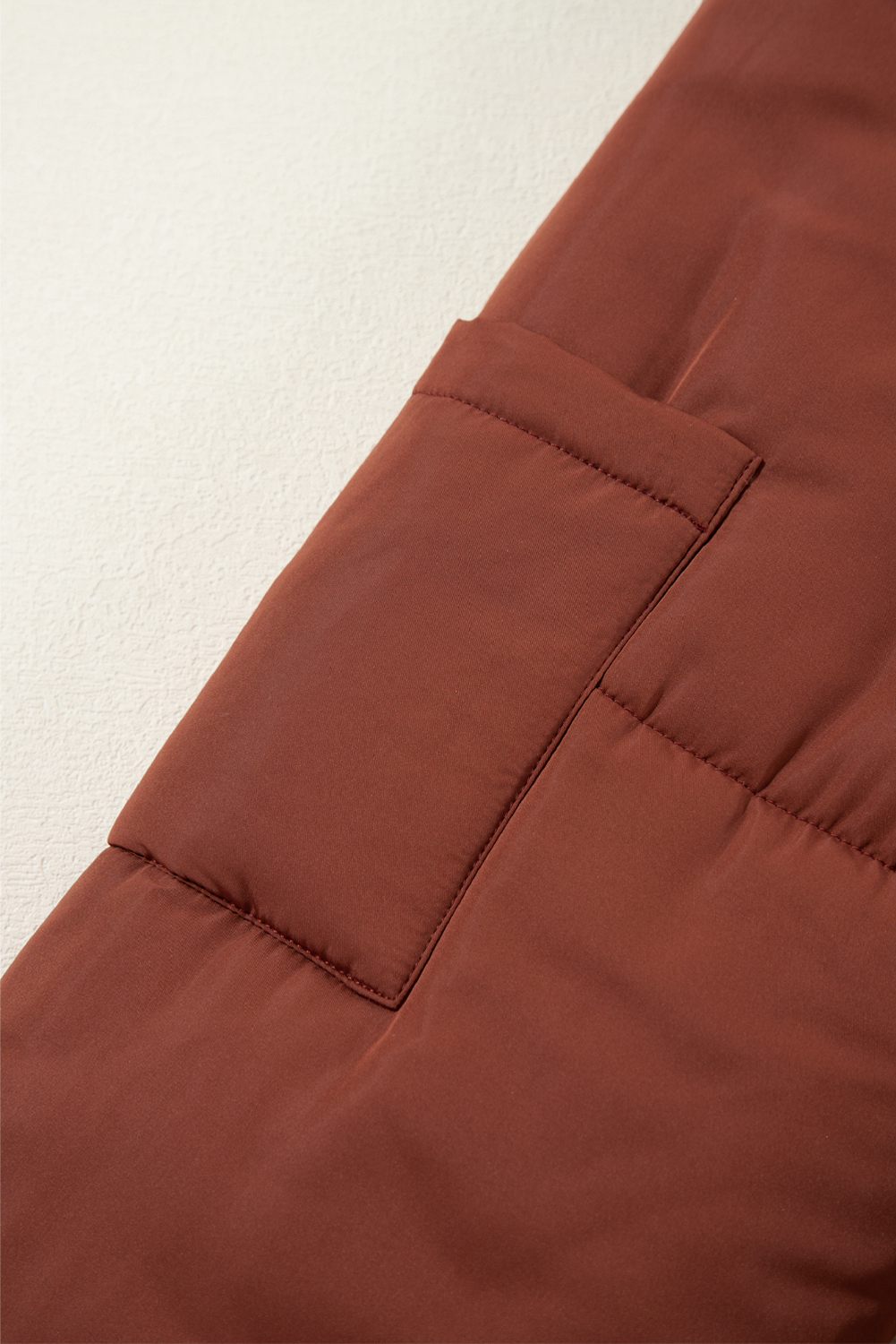 Coffee Quilted Puffer Stand Neck Zipped Mid-length Coat view 15