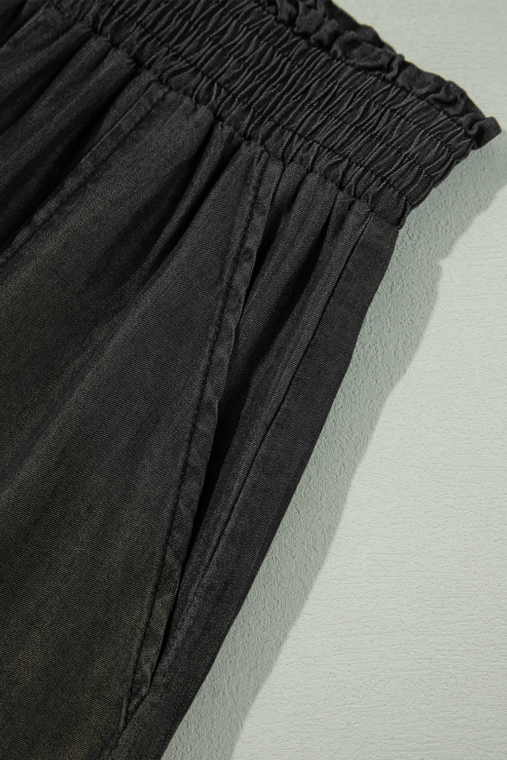 Black Side Pockets Frilled Smocked High Waist Wide Leg Jeans view 10