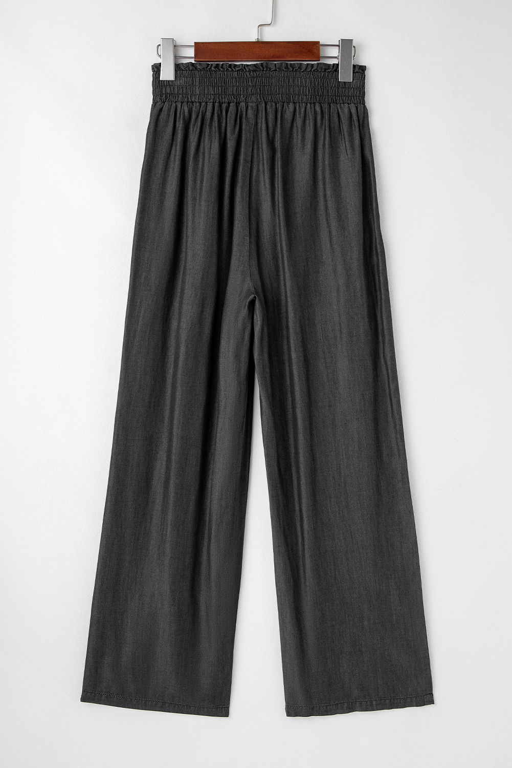 Black Side Pockets Frilled Smocked High Waist Wide Leg Jeans view 7