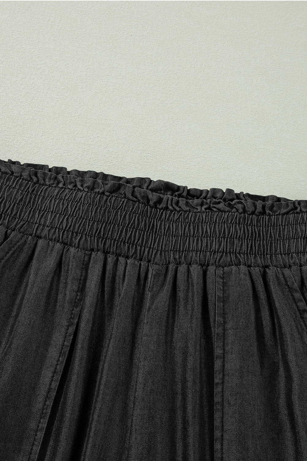 Black Side Pockets Frilled Smocked High Waist Wide Leg Jeans view 11