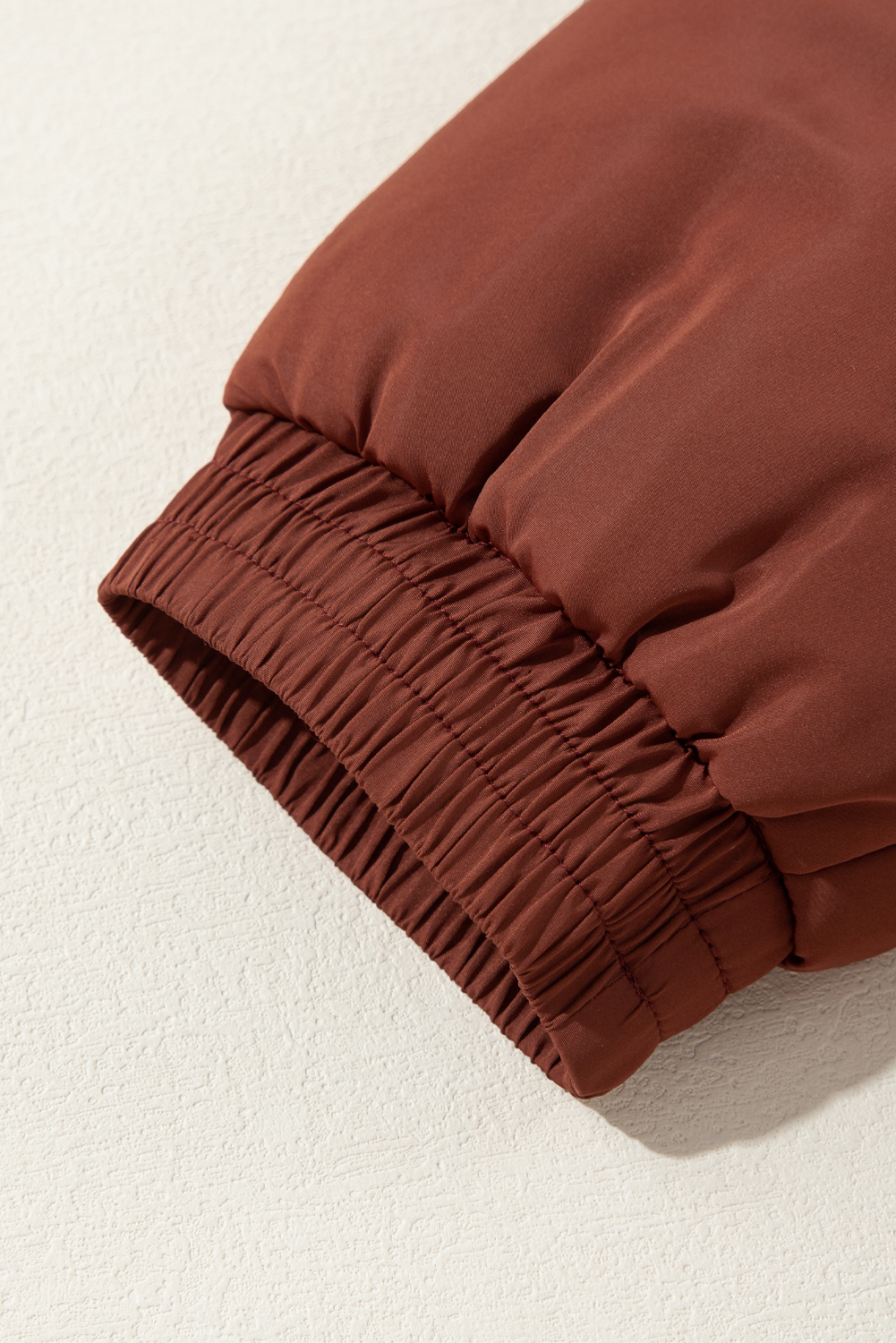 Coffee Quilted Puffer Stand Neck Zipped Mid-length Coat view 16