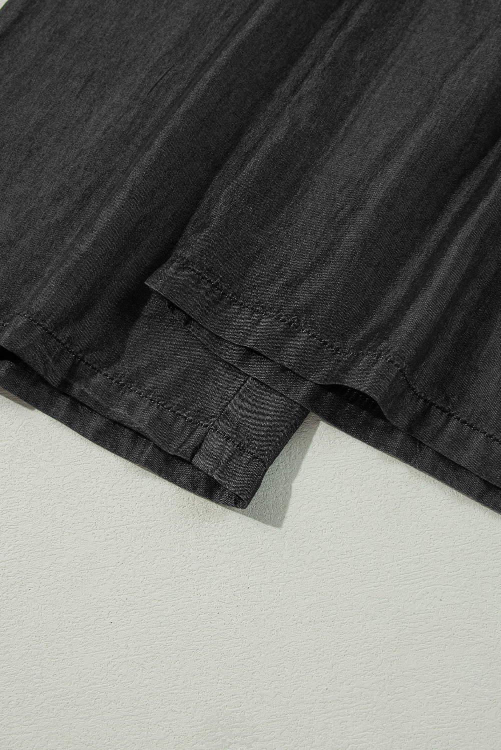 Black Side Pockets Frilled Smocked High Waist Wide Leg Jeans view 9