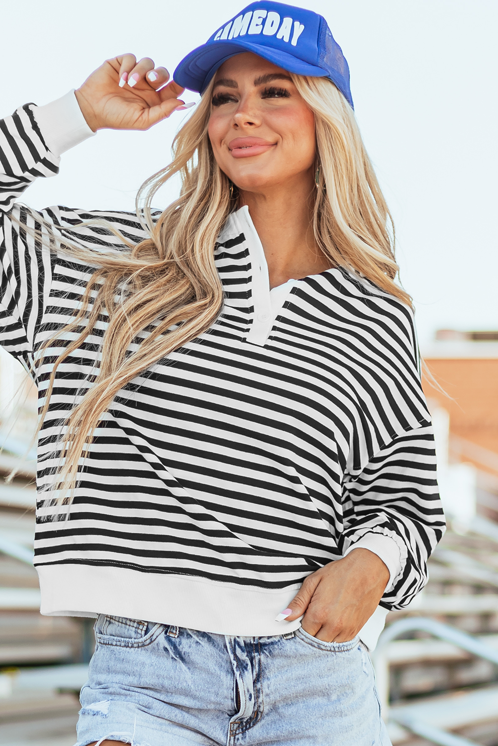 Color Block Round Neck Oversized Sweatshirt