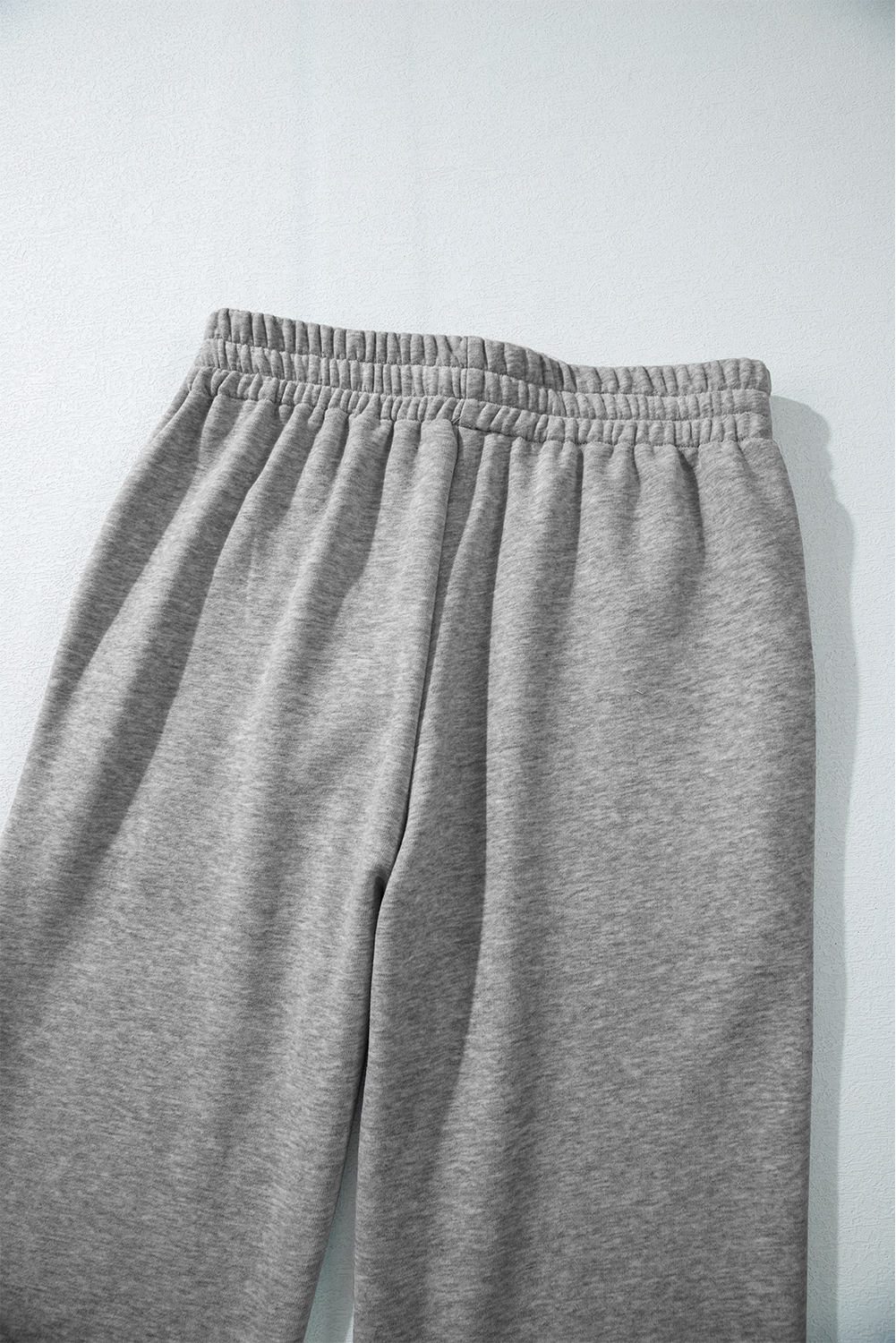Light Grey Solid Color Fleece Lined Drawstring Waist Casual Pants view 11