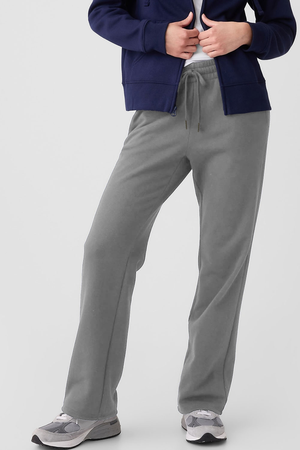 Light Grey Solid Color Fleece Lined Drawstring Waist Casual Pants view 5
