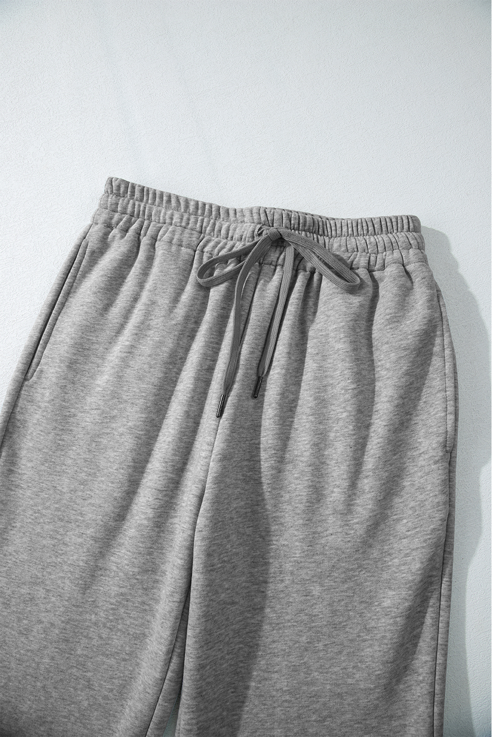 Light Grey Solid Color Fleece Lined Drawstring Waist Casual Pants view 10