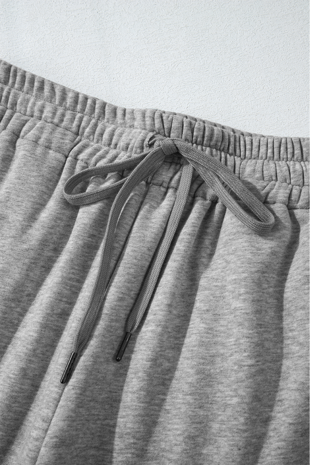 Light Grey Solid Color Fleece Lined Drawstring Waist Casual Pants view 12
