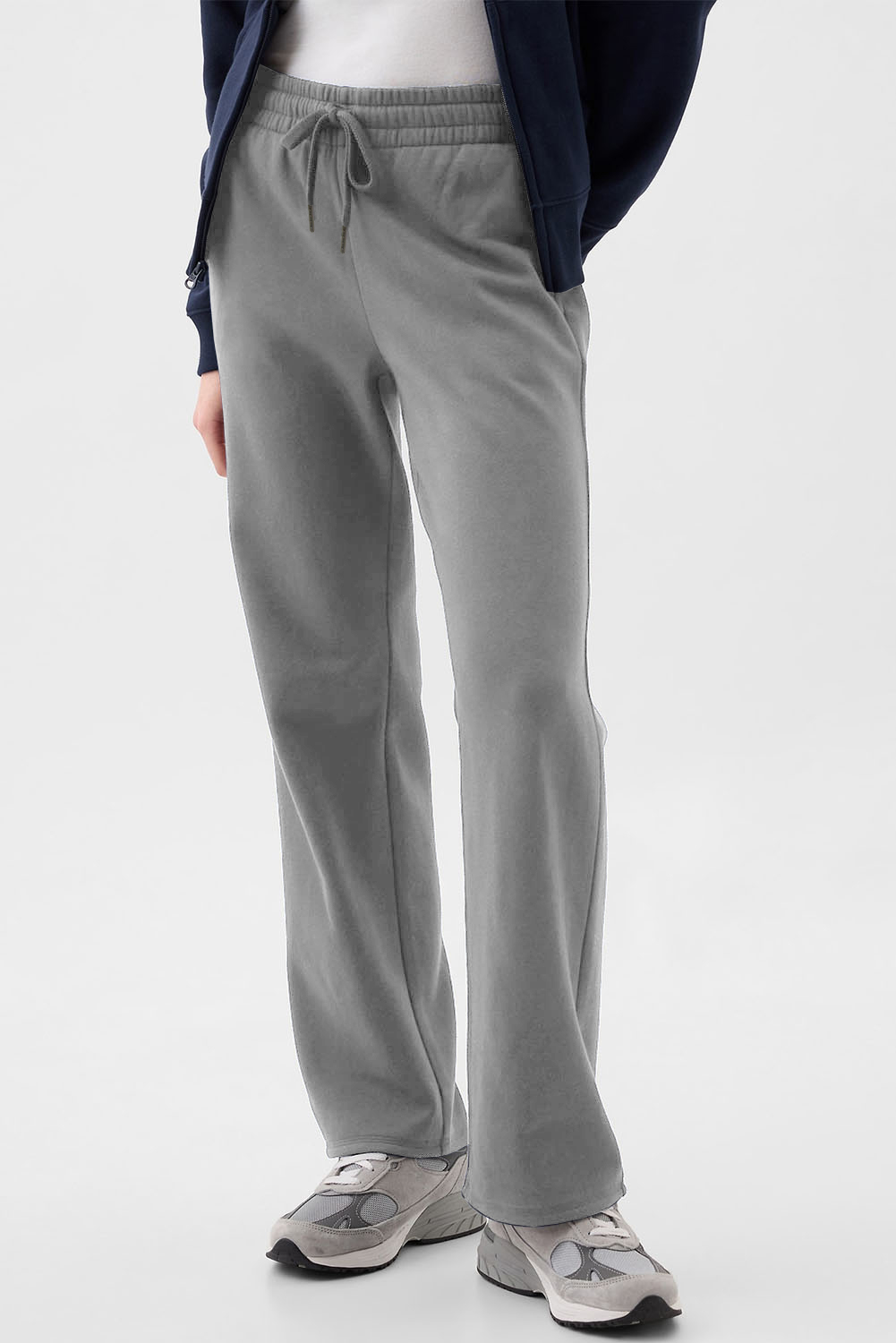 Light Grey Solid Color Fleece Lined Drawstring Waist Casual Pants view 3