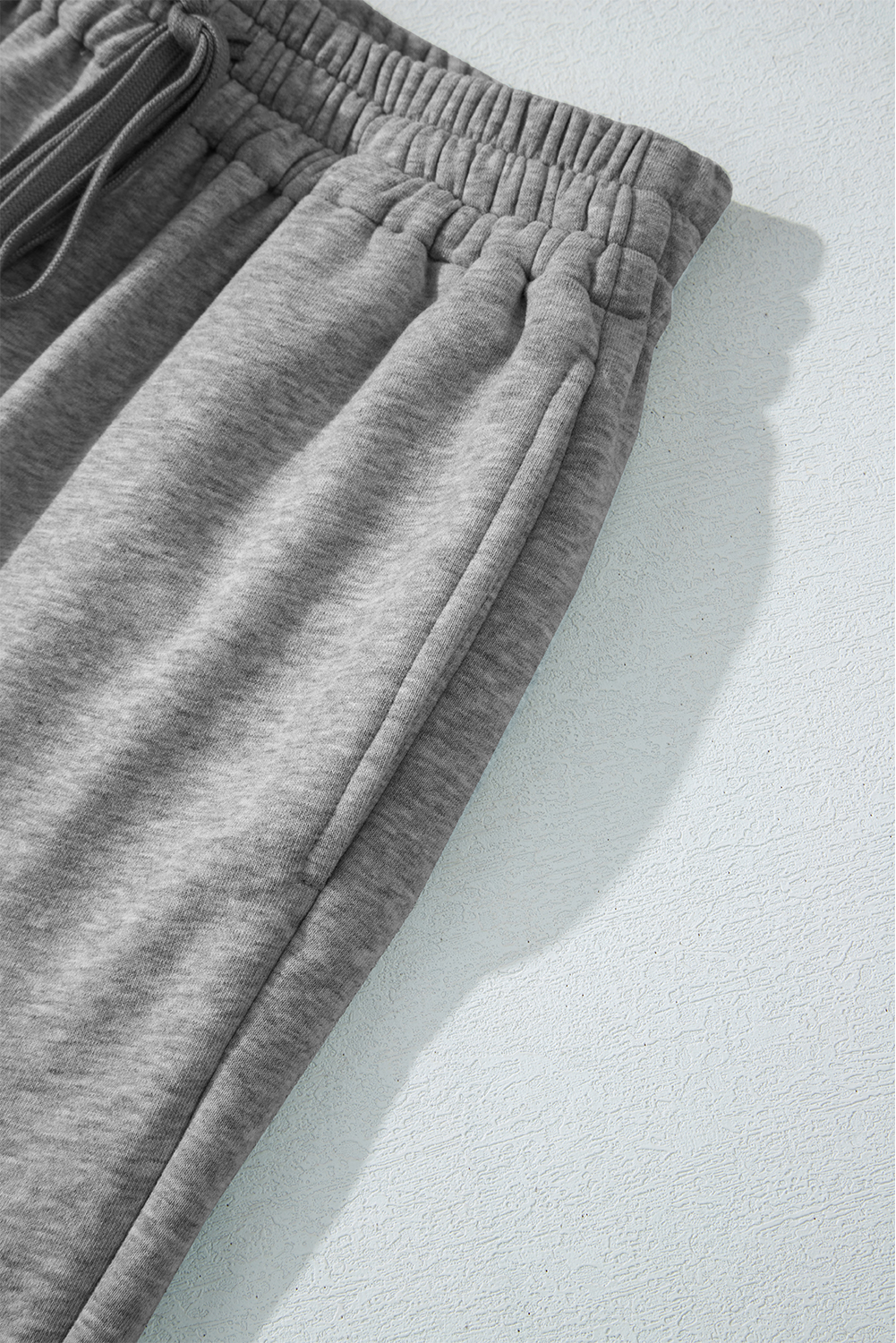 Light Grey Solid Color Fleece Lined Drawstring Waist Casual Pants view 13